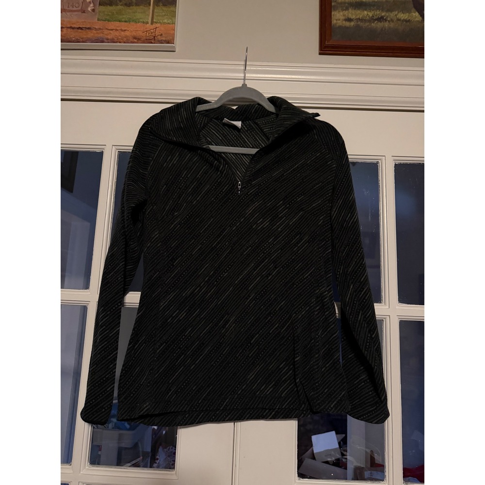 Columbia Womens Quarter Zip Fleece Pullover Black Grey Striped Mock Neck Size M